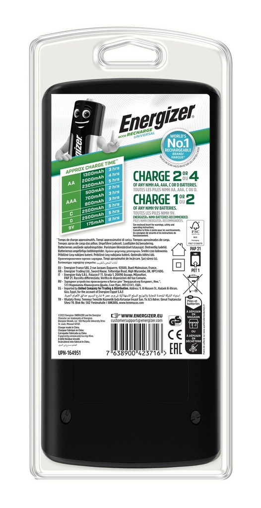 Energizer Universal Batteriladdare AA, AAA, C, D, 9V