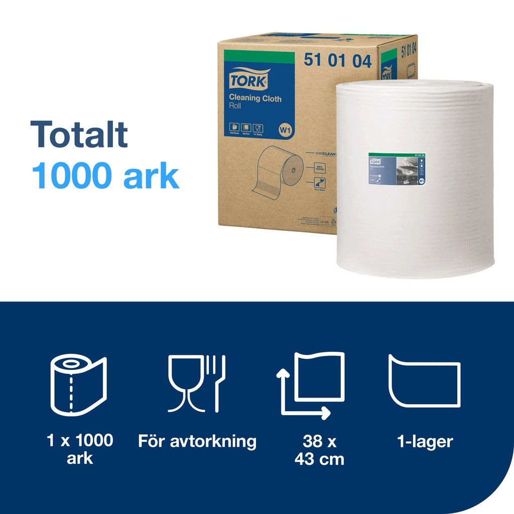 Rengöringsduk Mjuk Tork W1 380 meter Vit