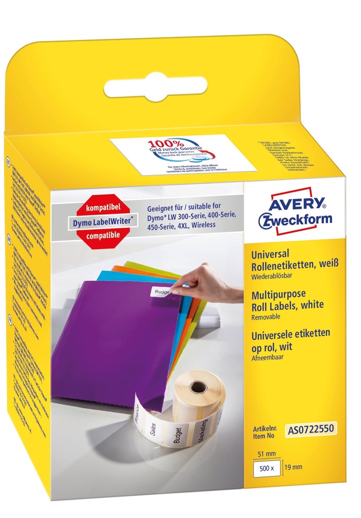 Etikett Avery 19 x 51 mm vit 500 st/fp