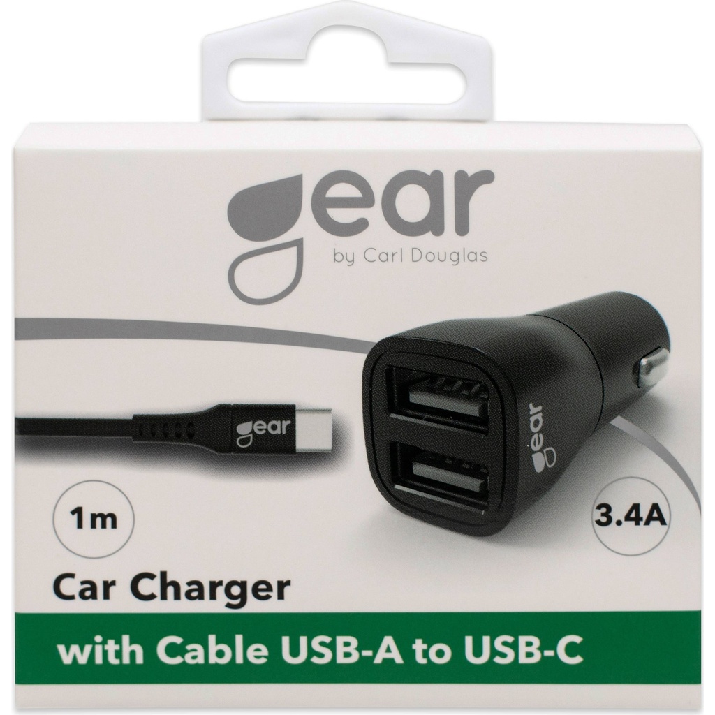 Laddare 12-24V 2xUSB 3.4A Svart USB-C 2.0 Gear