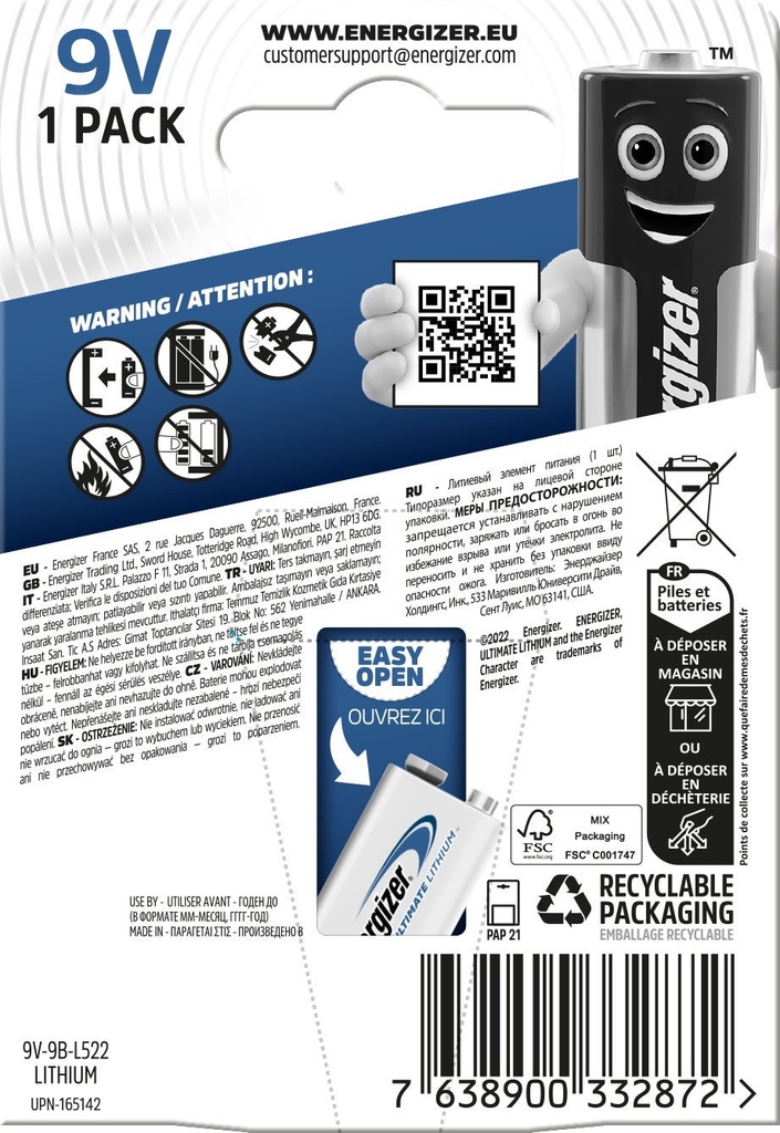 Energizer Batteri Lithium 9V
