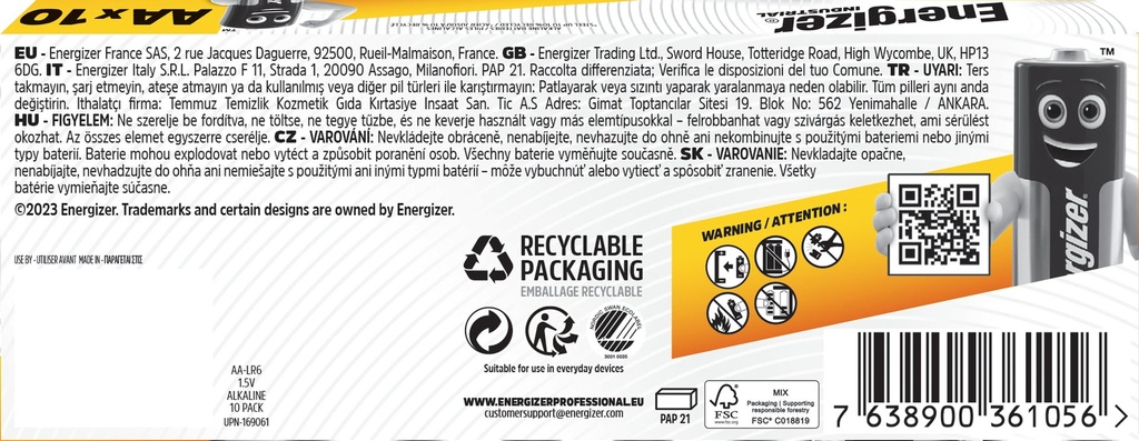 Batteri Industrial Alkaliskt AA LR6 10-pack