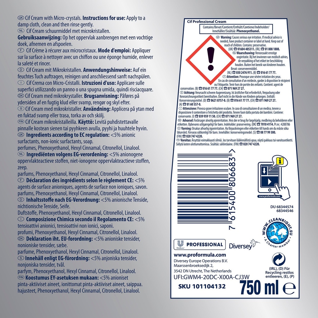 Skurkräm Cif Pro Original 750 ml