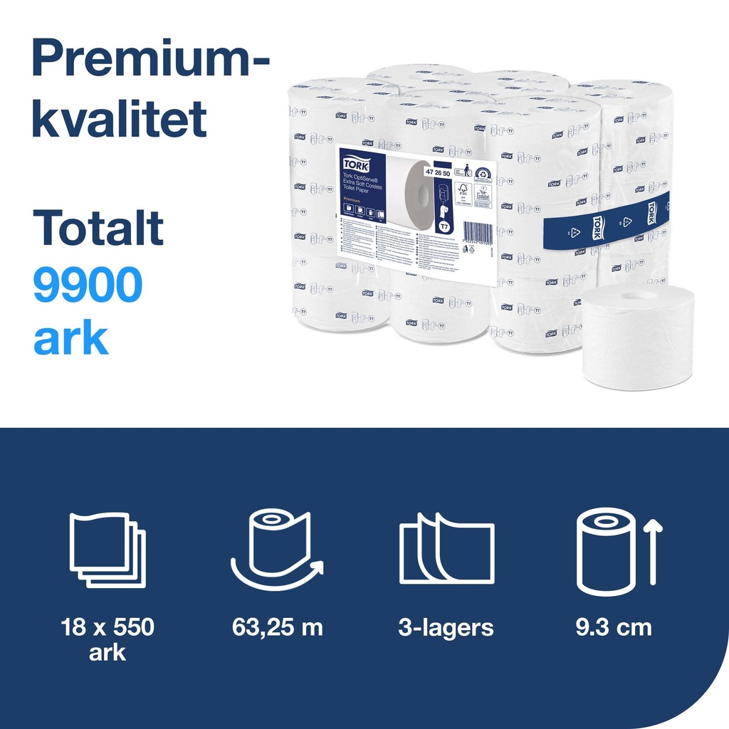 Toalettpapper OptiServe® Coreless Extra mjukt Premium T7