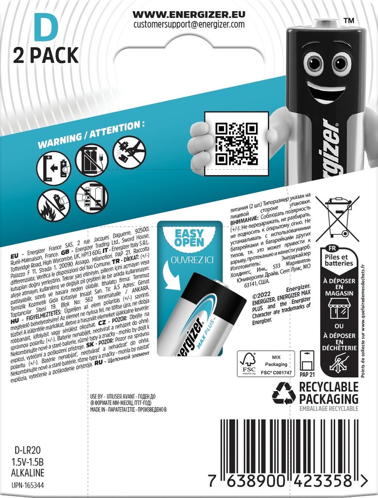 Energizer Batteri Max Plus Alkaliskt D 2-pack