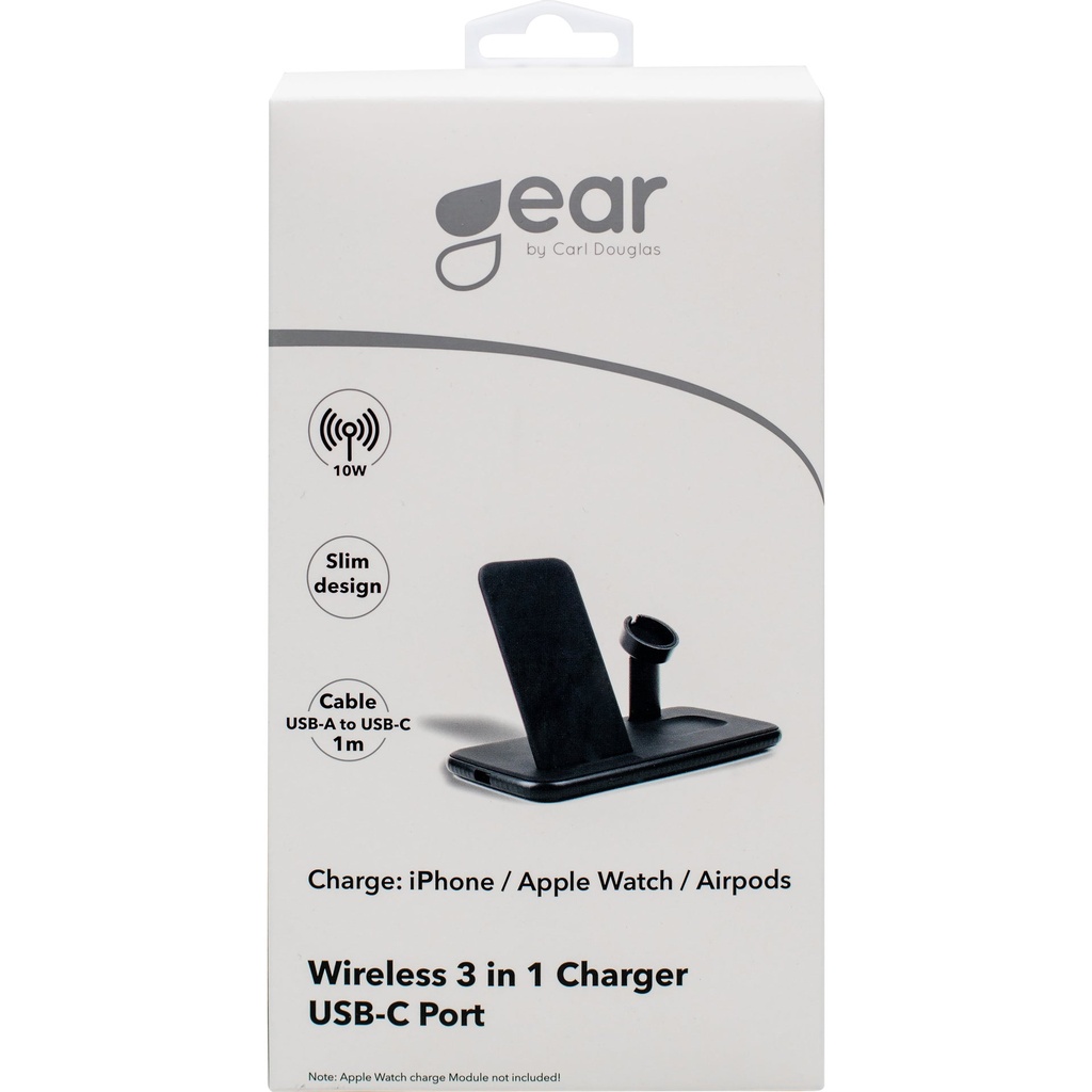 QI Laddare Trippel USB-C Anslutning Mobil/Watch/Airpods Gear Svart