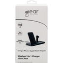 QI Laddare Trippel USB-C Anslutning Mobil/Watch/Airpods Gear Svart