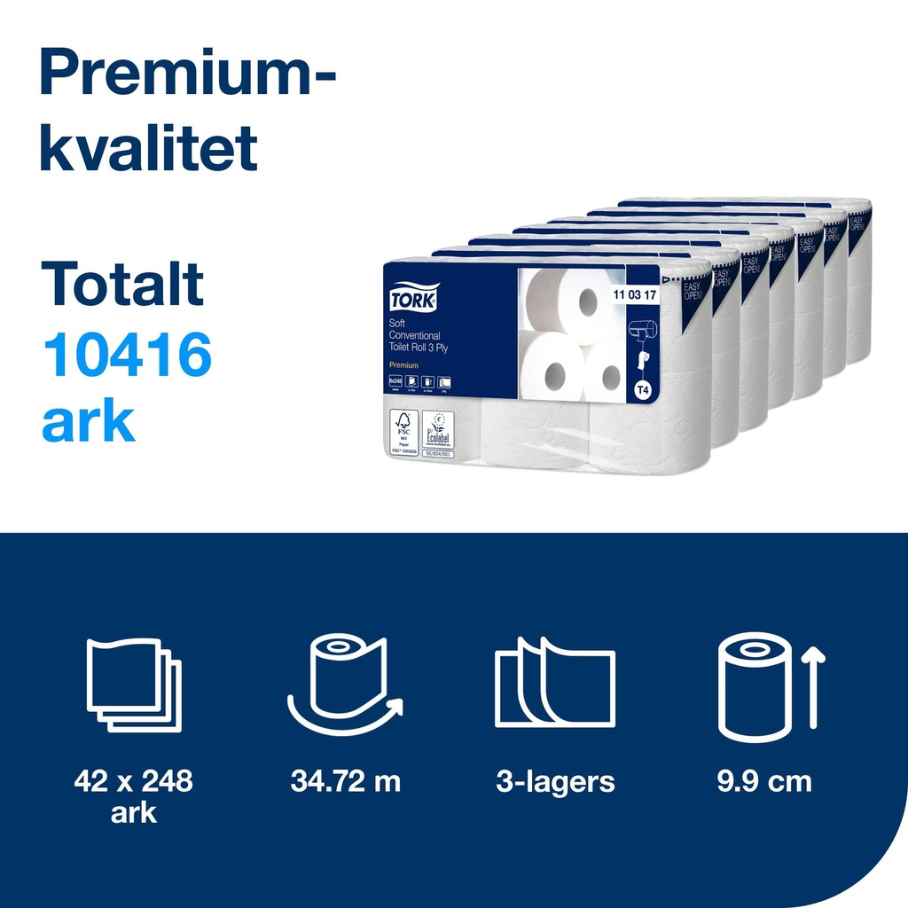 Toalettpapper Tork Premium T4 bal om 42 rullar