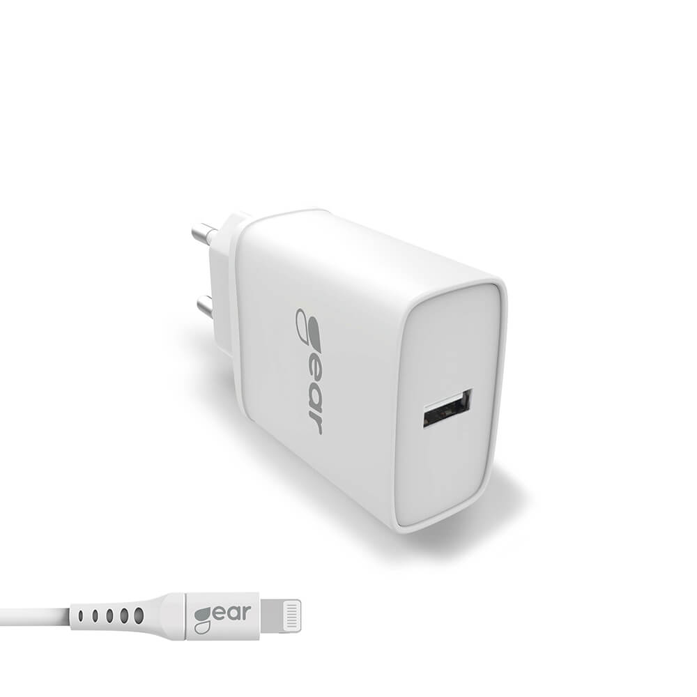 Laddare 1xUSB-A+Lightning 1 m vit