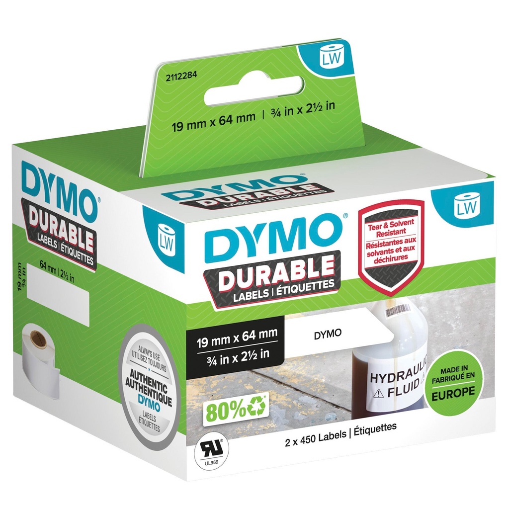 Etikett Dymo Durable 19x64 mm
