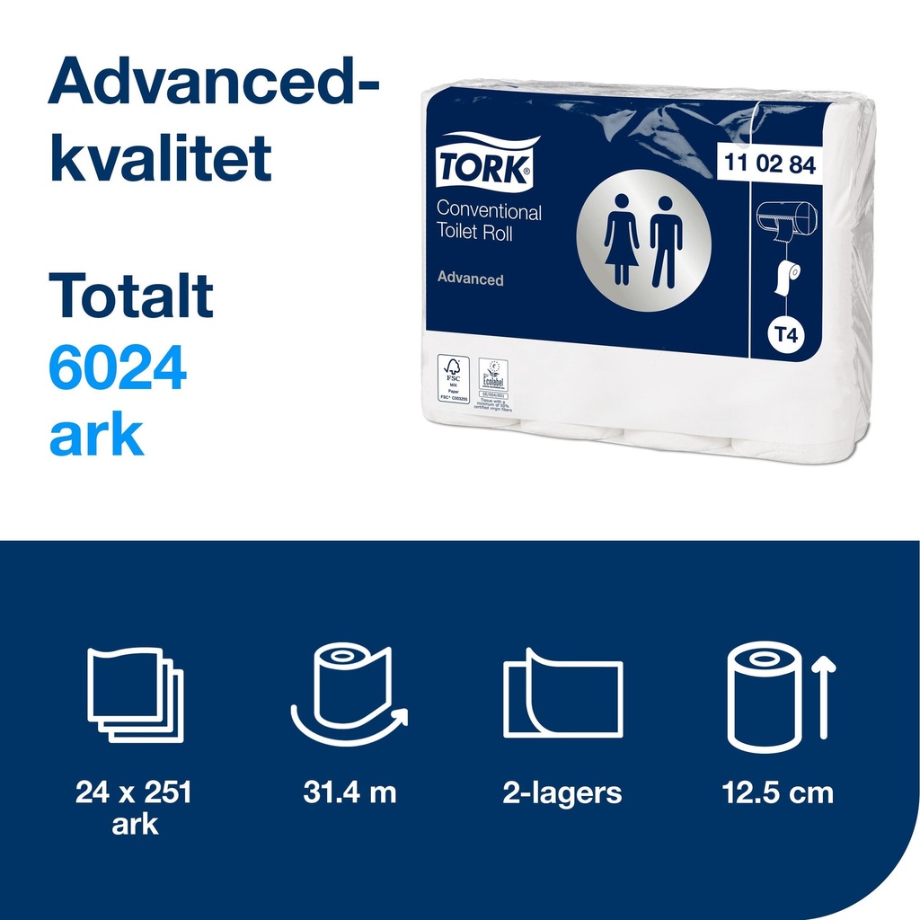 Toalettpapper Tork Advanced 2-lager vit T4