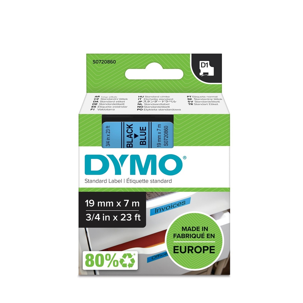 Märkband Dymo D1 svart/blå  19 mm