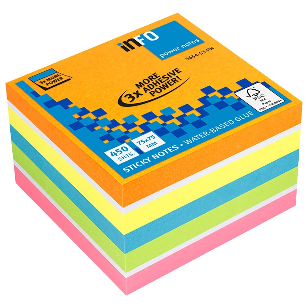 Notiskub Info Power 75x75 mm 450 blad neon