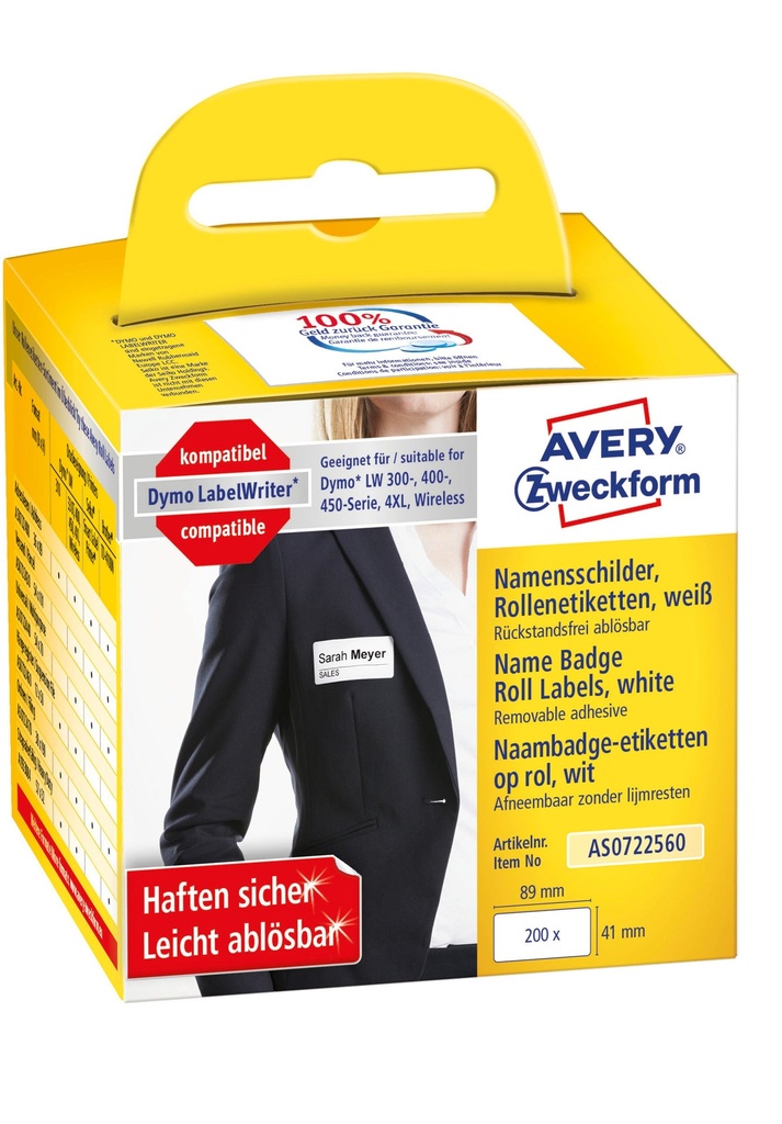 Namnetiketter Avery AS0722560 89 x 41 mm 200 st/fp