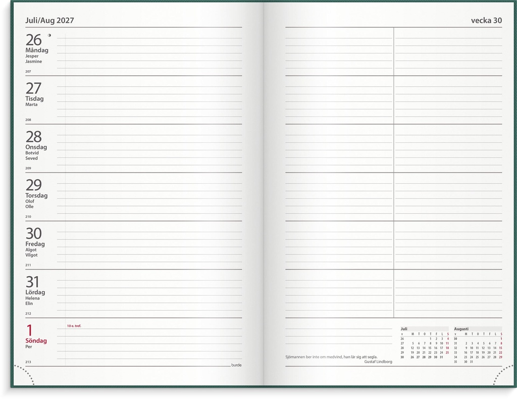 Kontorskalender 2027 grön Burde