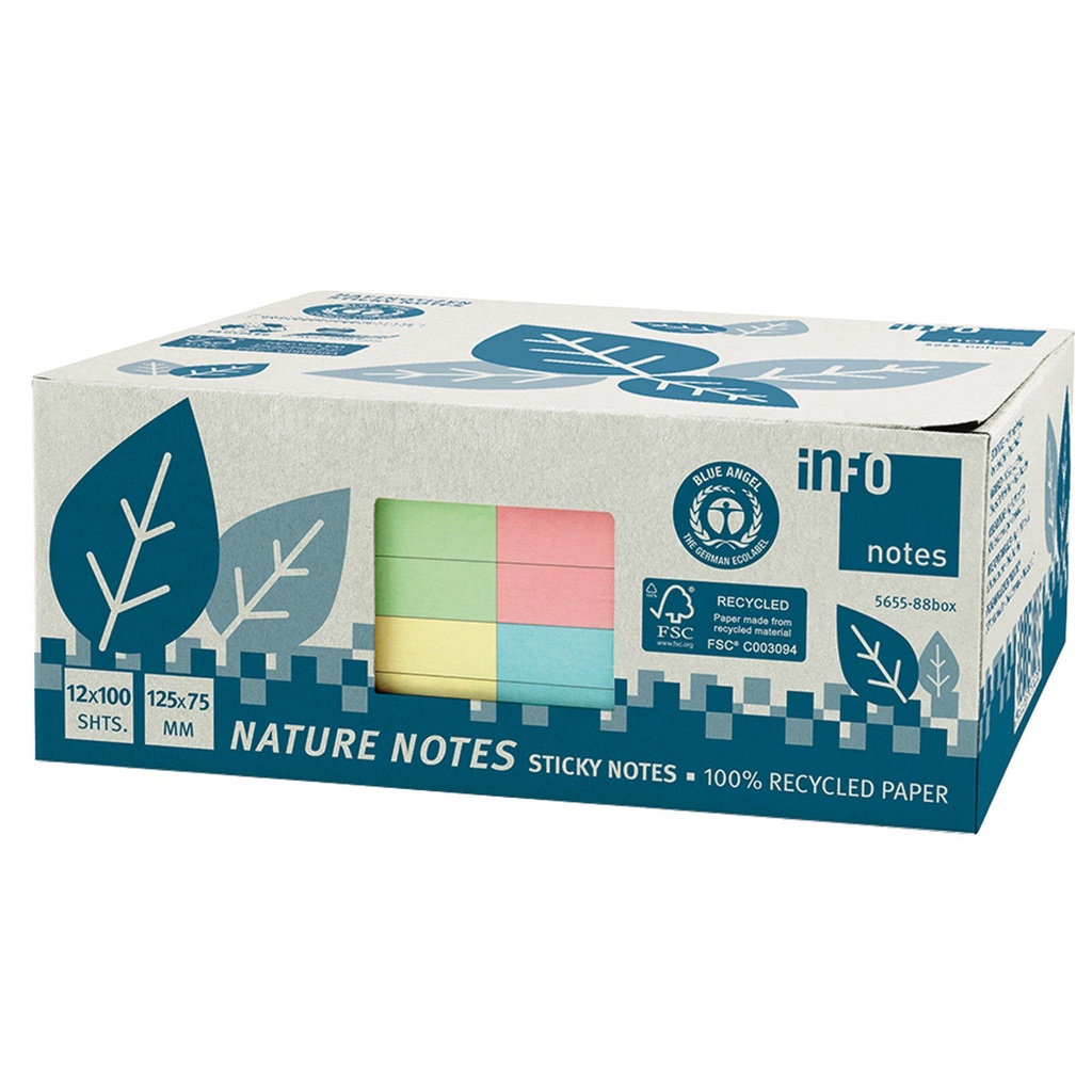 Notisblock Recycled 75x125 mm pastell 12-pack