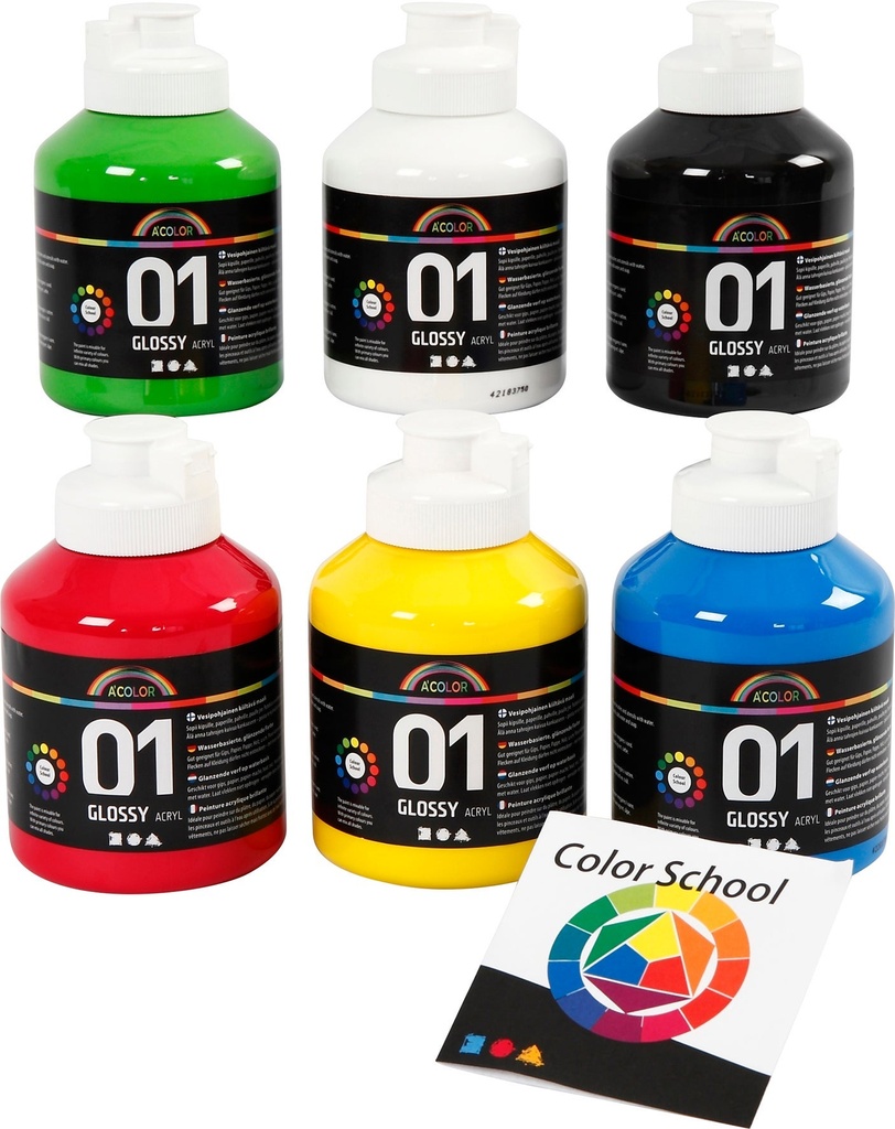 Akrylfärg blank 500ml mix 6 st/fp