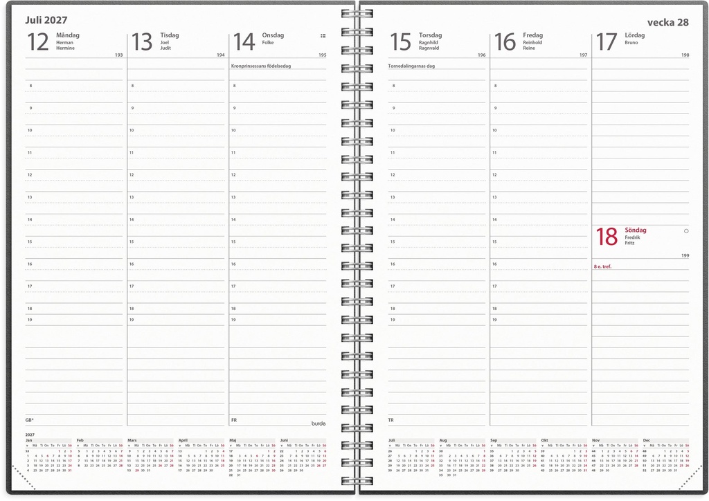 Kalender 2027 Weekly A5 beige konstläder Burde