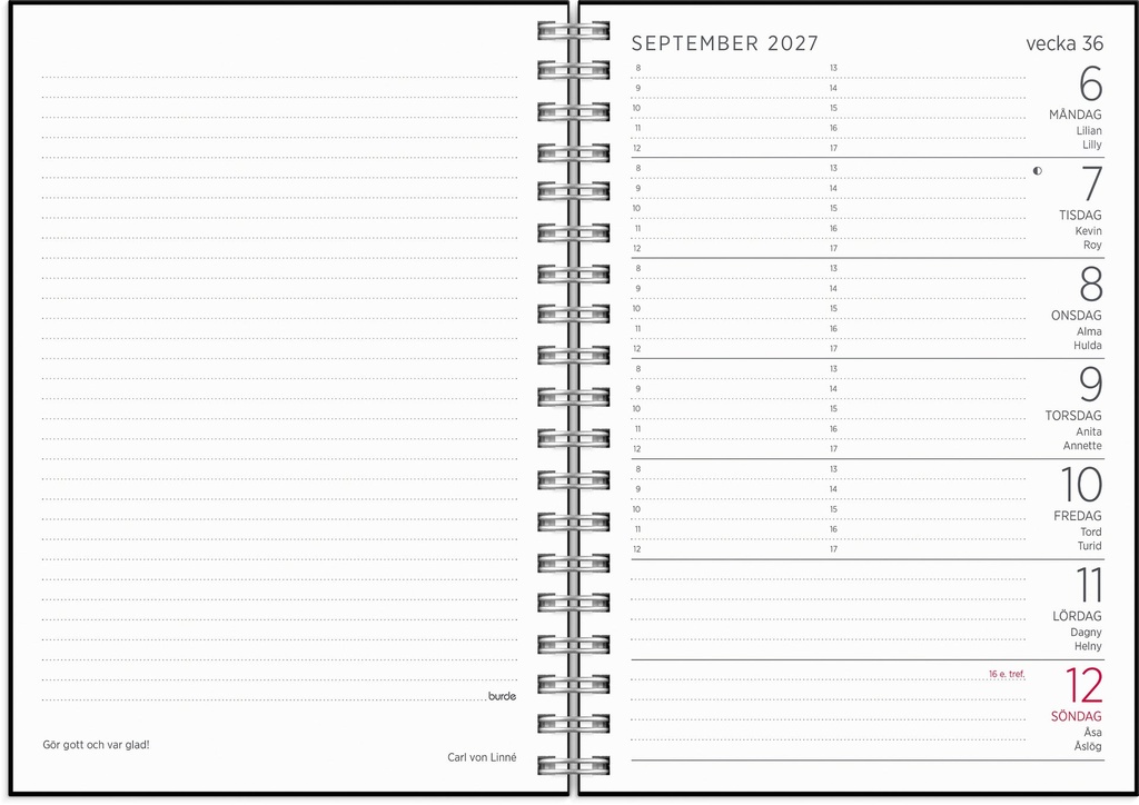 Liten Veckokalender 2027 refill Burde