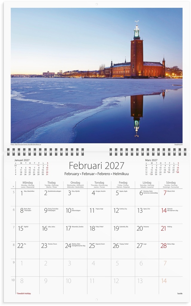 Väggkalender 2027 Stockholm Burde