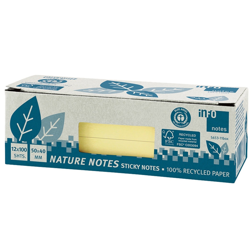 Notisblock Recycled 40x50 mm gul 12-pack