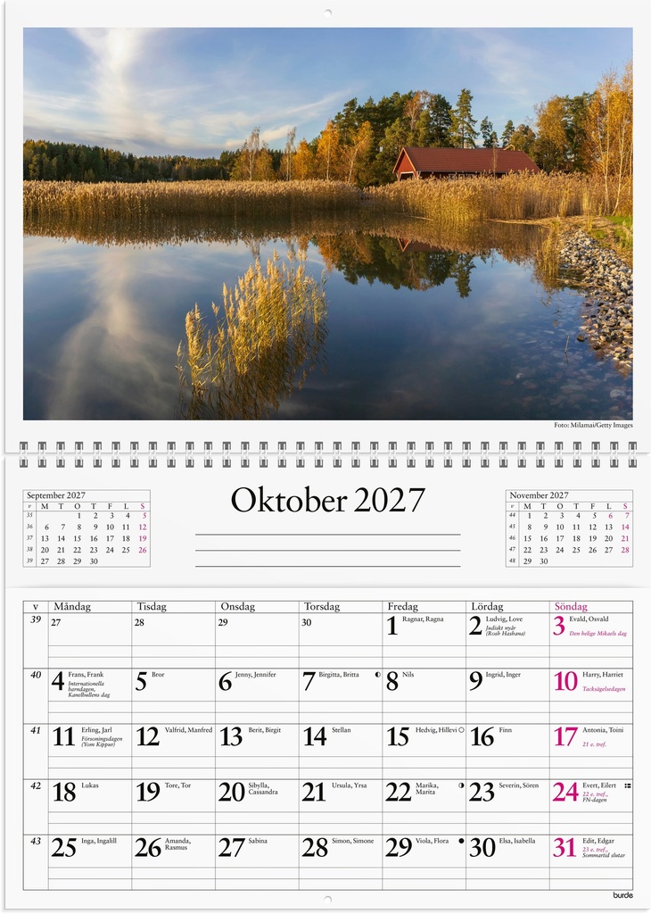 Väggkalender 2027 Väggficka Burde