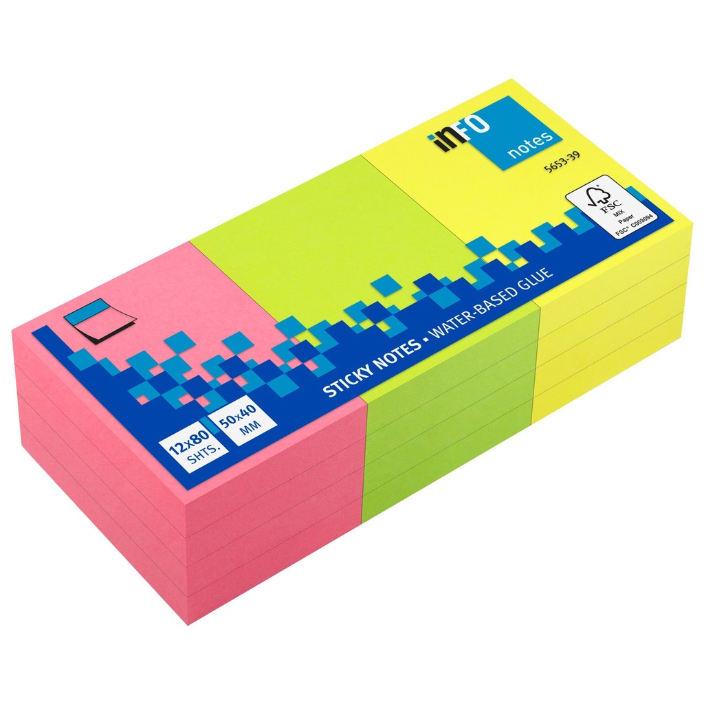 Notis Info Brilliant Sticky Notes 40x50 mm neon 12 block