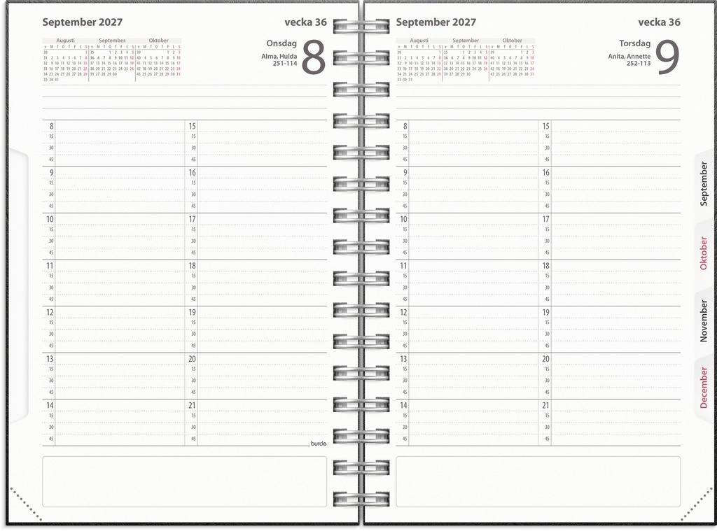 Tidkalender 2027 svart kartong Burde