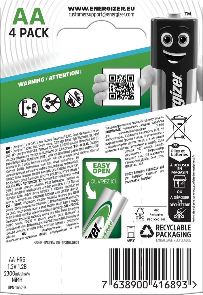 Energizer Extreme Laddningsbara Batterier AA 4-pack 2300 mAH