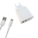 Laddare 220V 2xUSB 3.4A kabel USB-C 2.0 1 m vit