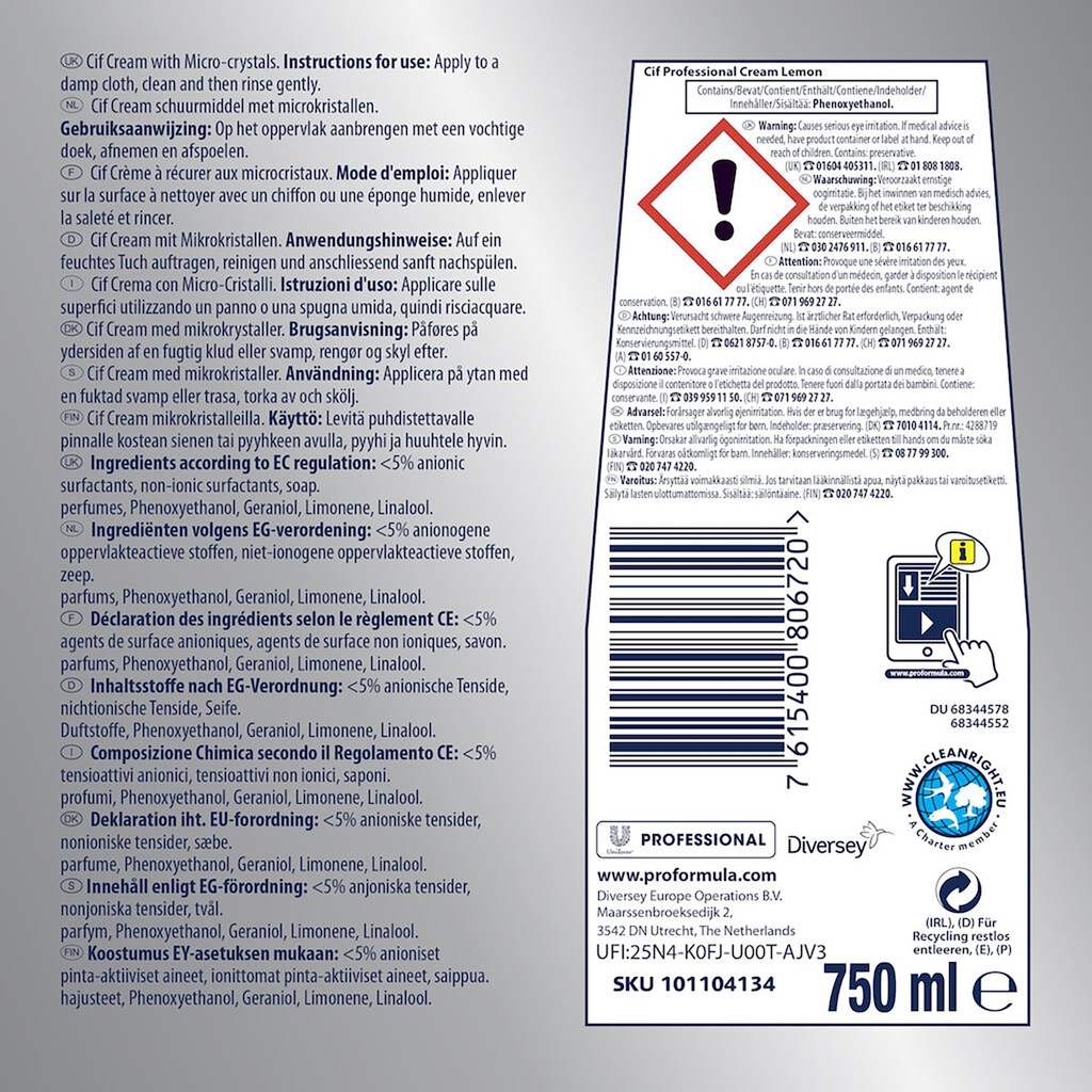 Skurkräm Cif Pro Citron 750 ml