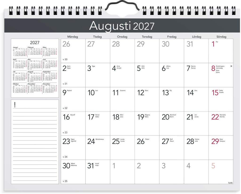 Väggkalender 2027 Elegant Burde