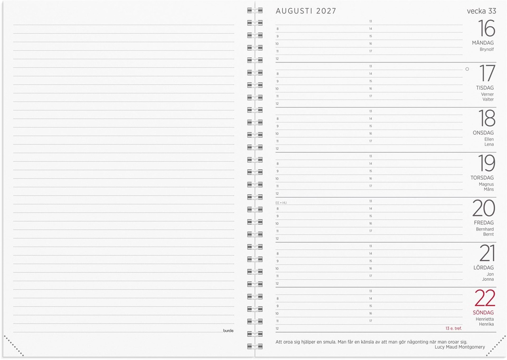 Stor Veckokalender Eco Line 2027 Burde