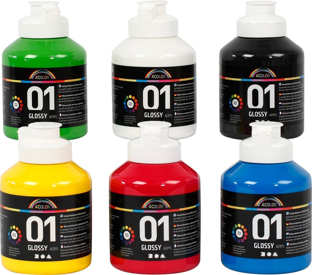 Akrylfärg blank 500ml mix 6 st/fp
