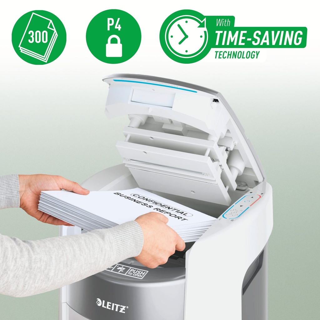 Dokumentförstörare Leitz IQ OptiMax Autofeed 300 P4 Cross Cut