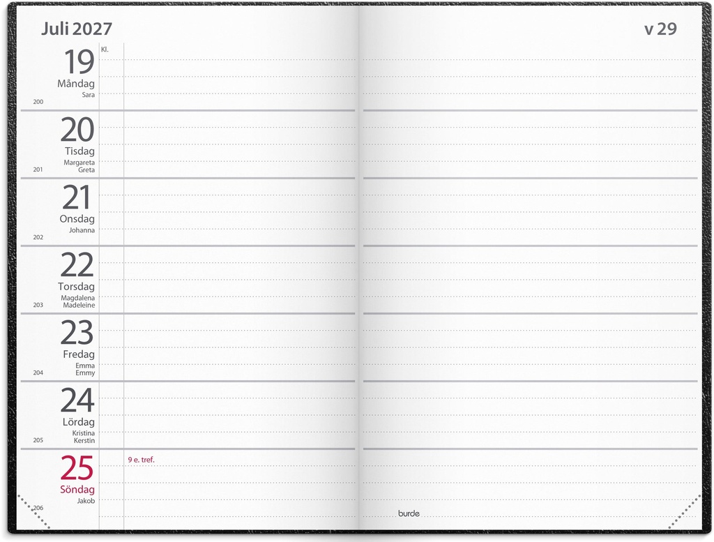 Fickagenda 2027 svart konstläder Burde