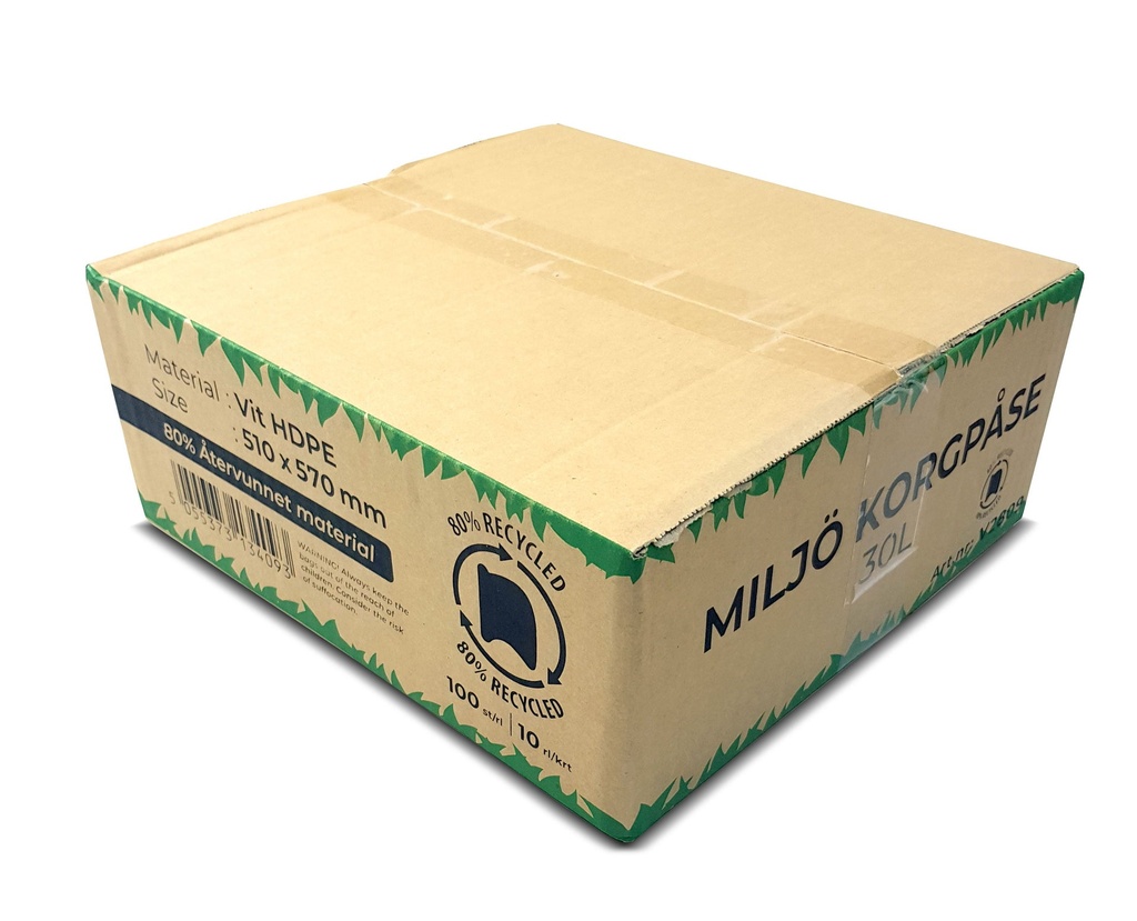 Avfallspåse 30 liter vit 9my 100 st/fp