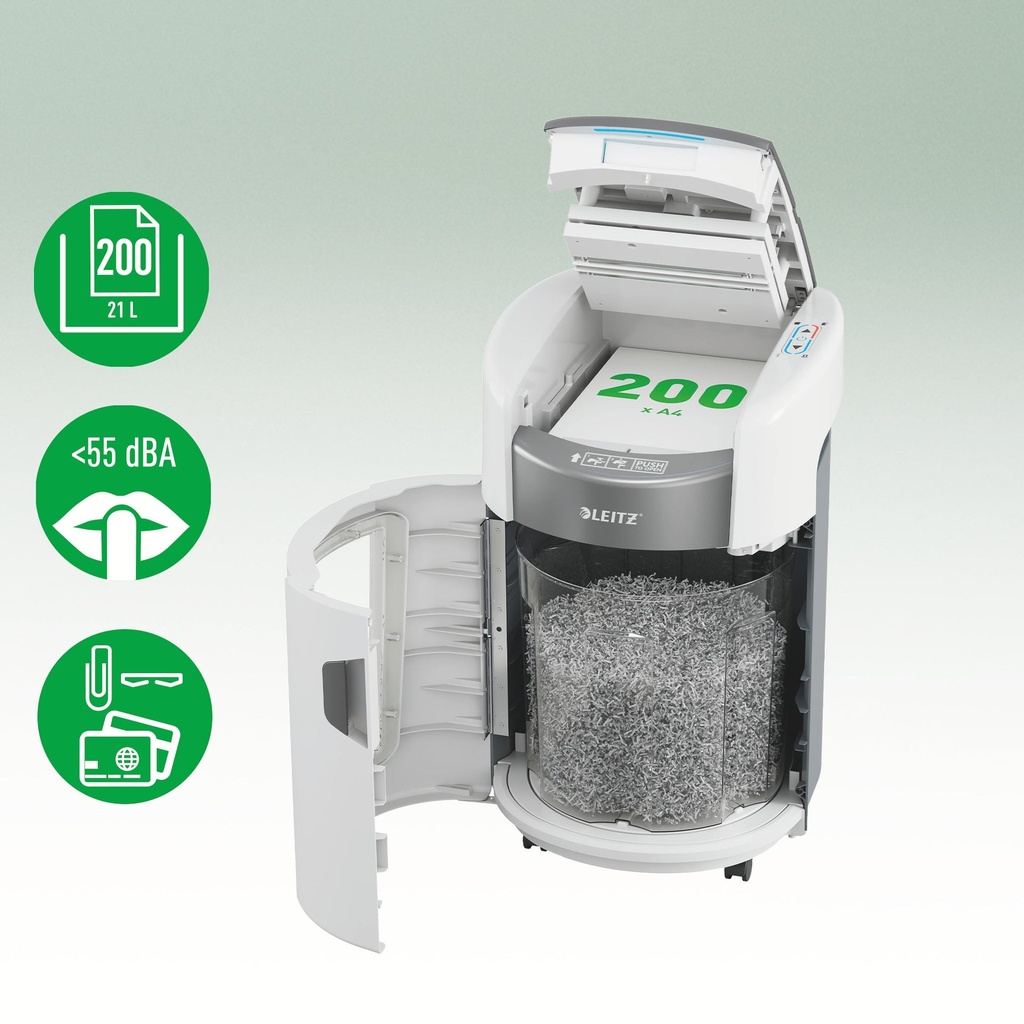 Dokumentförstörare Leitz IQ OptiMax Autofeed 200 P4 Cross Cut