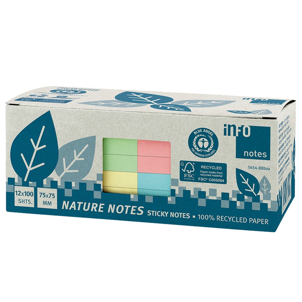 Notisblock Recycled 75x75 mm pastell 12-pack