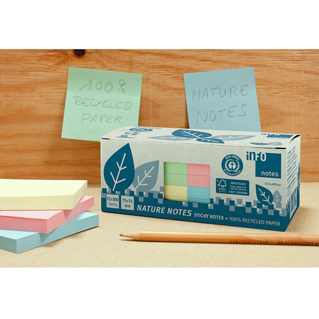 Notisblock Recycled 75x75 mm pastell 12-pack