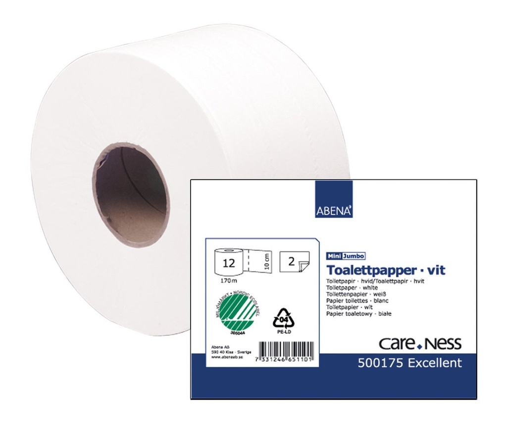 Toalettpapper mini 2-lager vit 12/kt