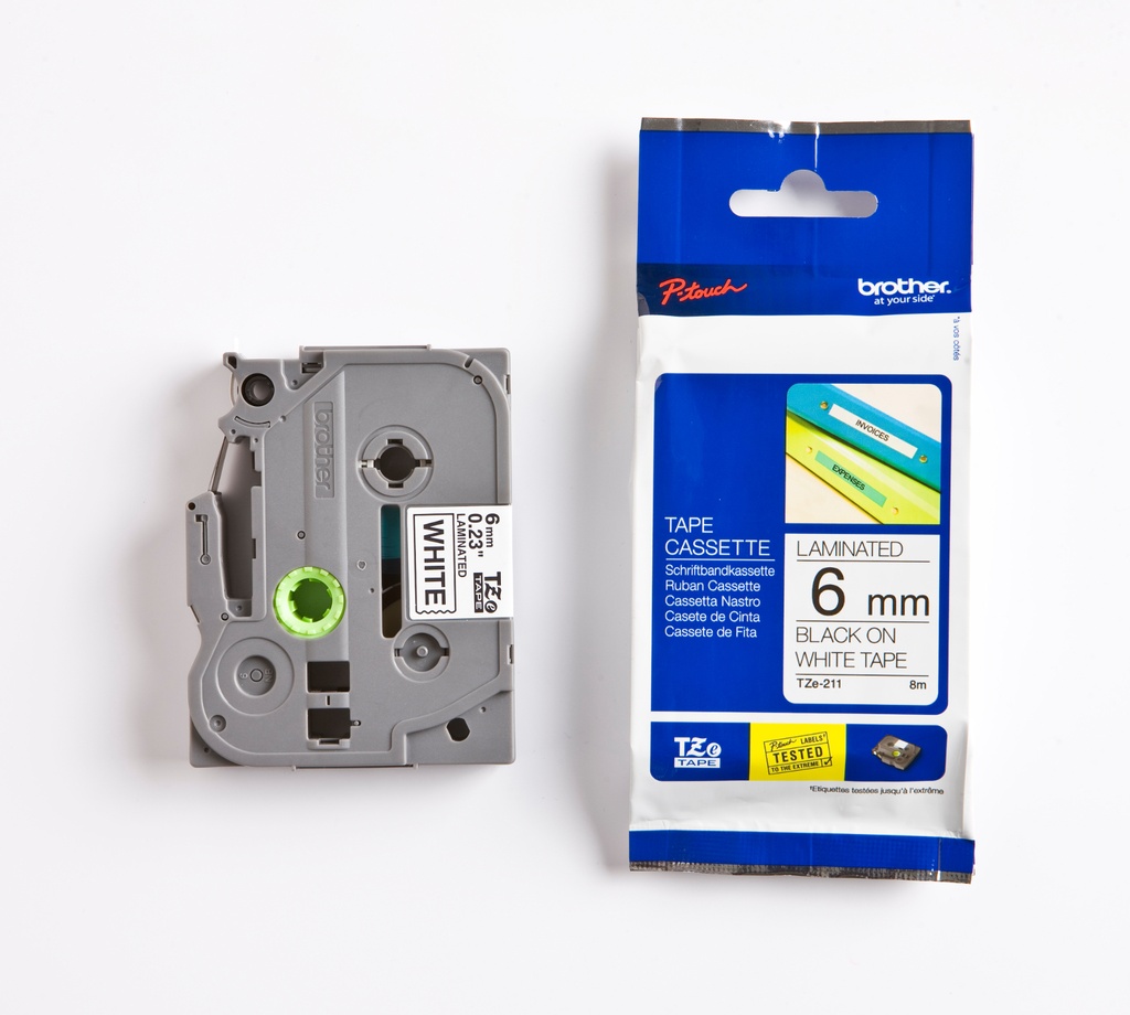 Märkband TZe211  6mm sva/vit