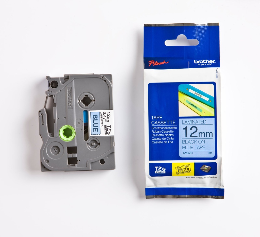 Märkband TZe531 12 mm svart/blå