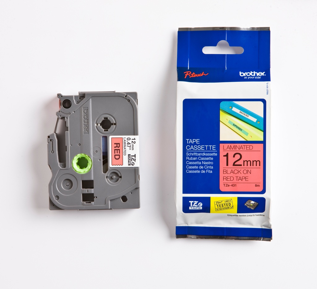 Märkband TZe431 12mm   sva/röd