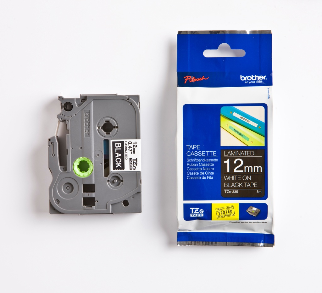 Märkband TZe335 12mm   vit/sva