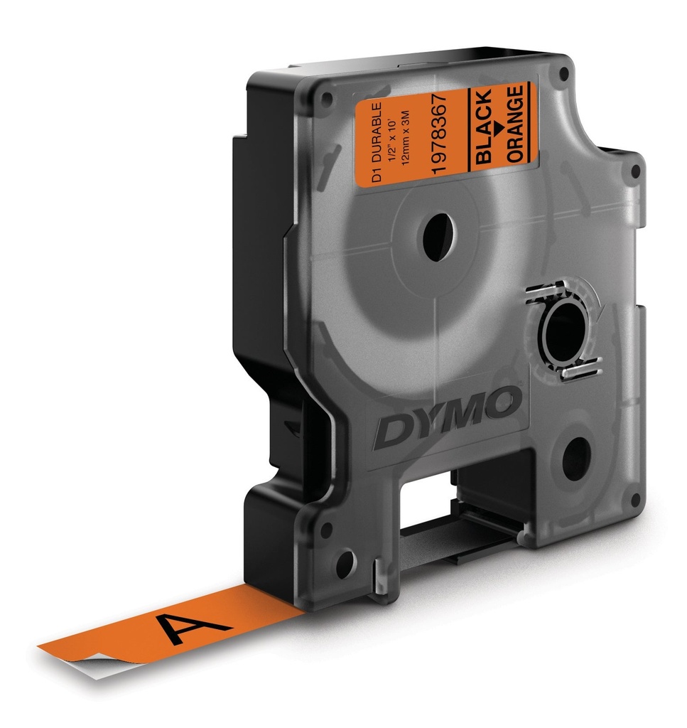Märkband Dymo D1 Durable svart/orange 12 mm