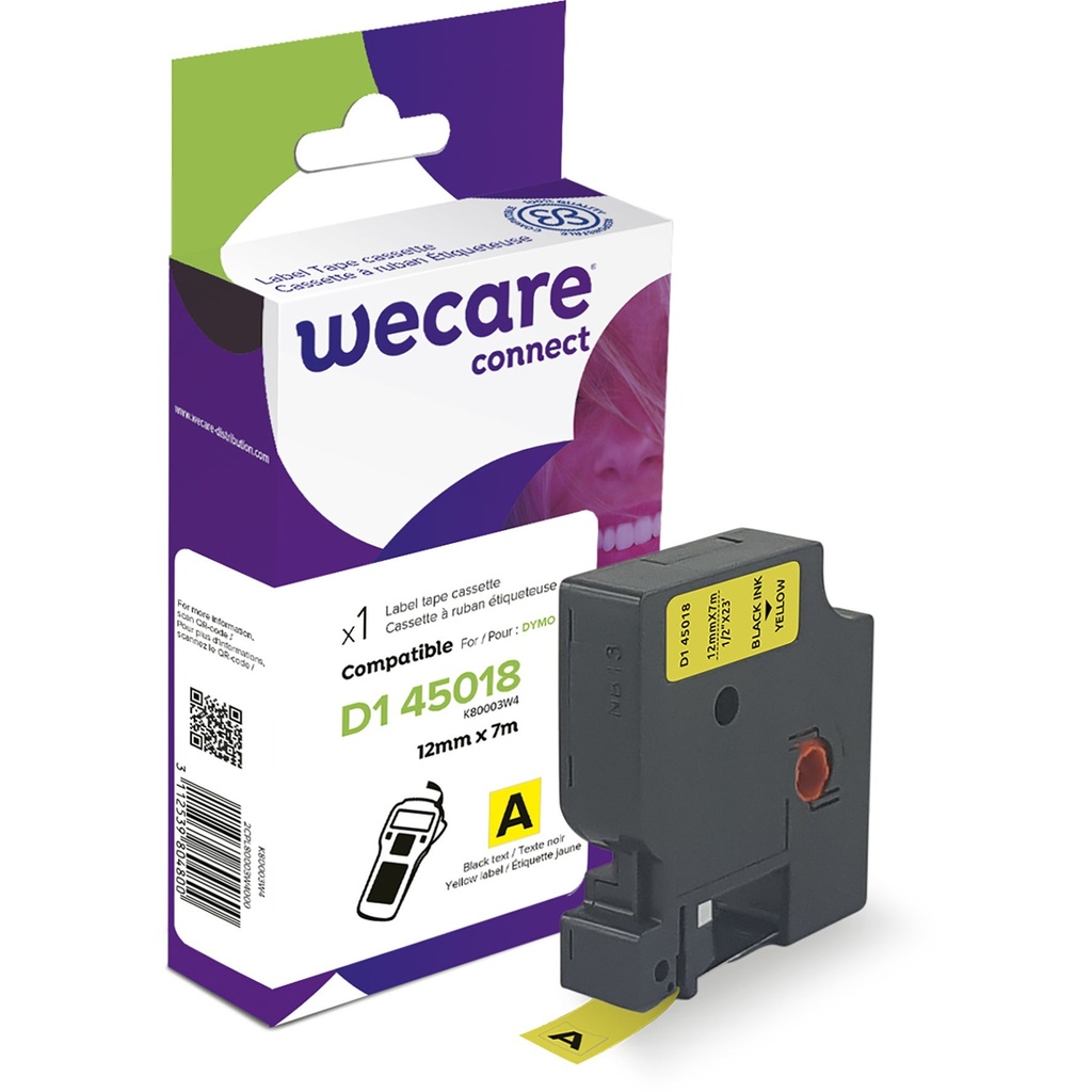 Märkband Wecare D1 svart/gul 12 mm 7 Meter