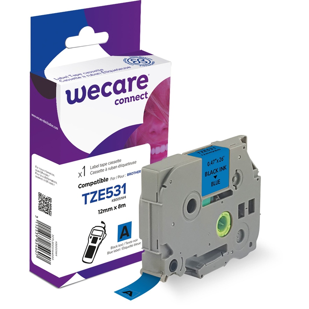 Märkband Wecare TZe svart/blå 12 mm 8 Meter