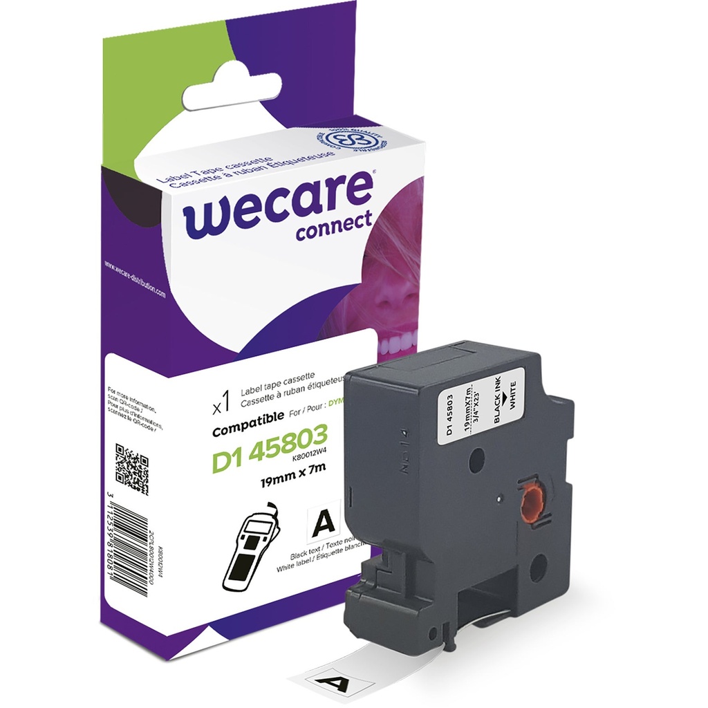 Märkband Wecare D1 svart/vit 19 mm 7 Meter