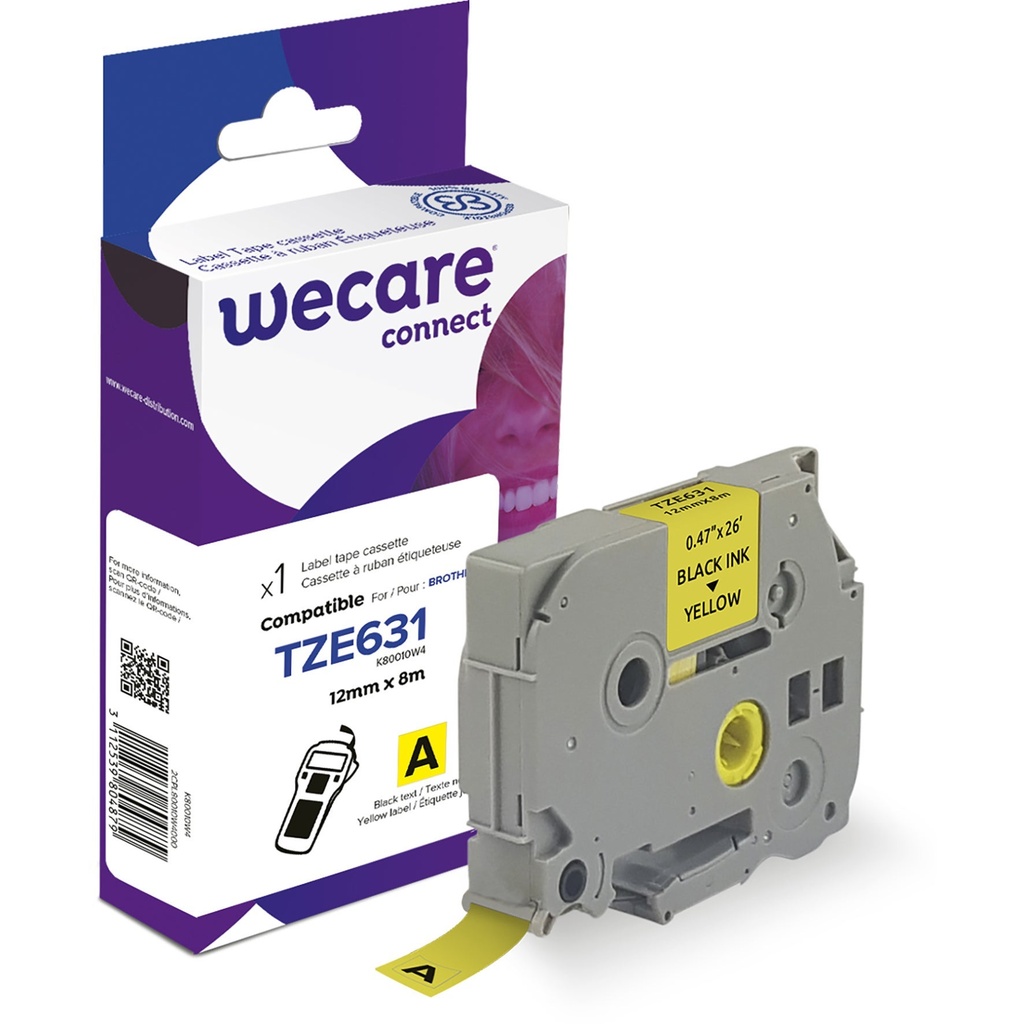 Märkband Wecare TZe svart/gul 12 mm 8 Meter